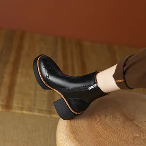 Hanan Block Heel Black Brogue Boots