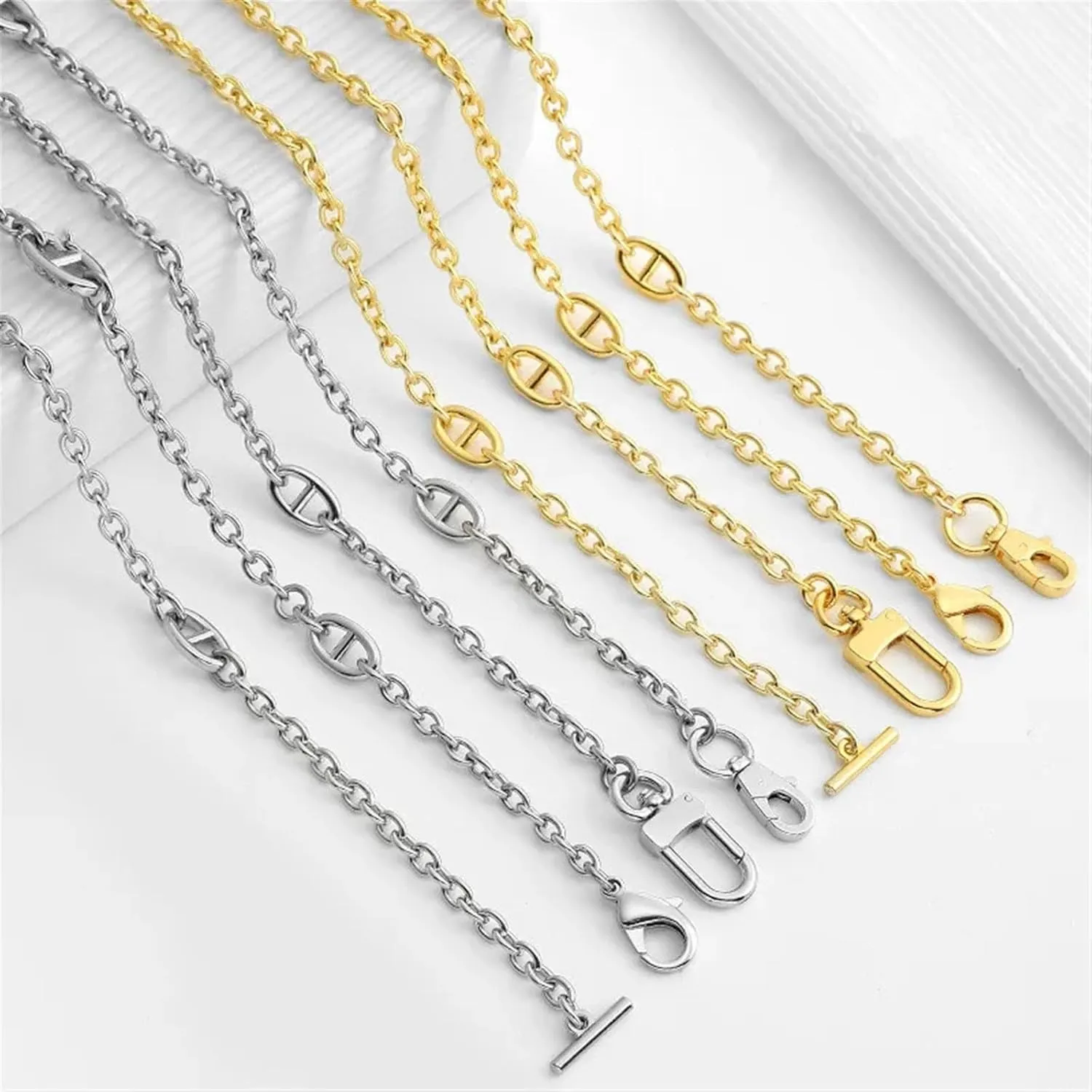 Handbag Replacement Chain Women Handbag Shoulder Carrying Lady Bag Parts Replacement Polished Shine Metal Links Long Chain Strap 120cm(Golden Buckle 2)