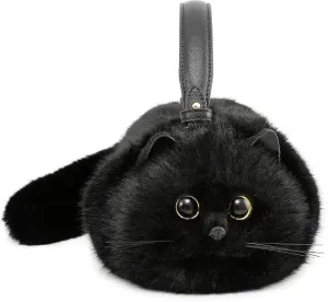 Handmade Black Shoulder Bag - Spacious Design Can Hold Phone - Presents for Black Cat Lovers