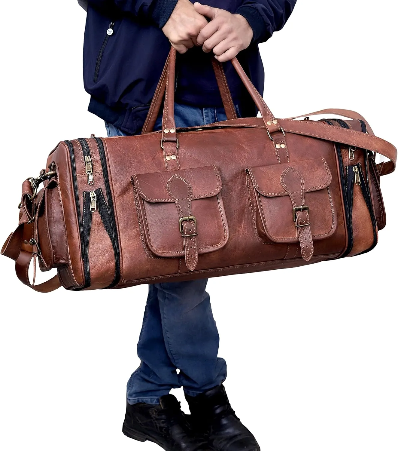 Handmade Vintage Travel Luggage 30 Inch Duffel Gym Sports Bag Weekender Travel Overnight Carry One Duffel Bag For Men (30 inch large)