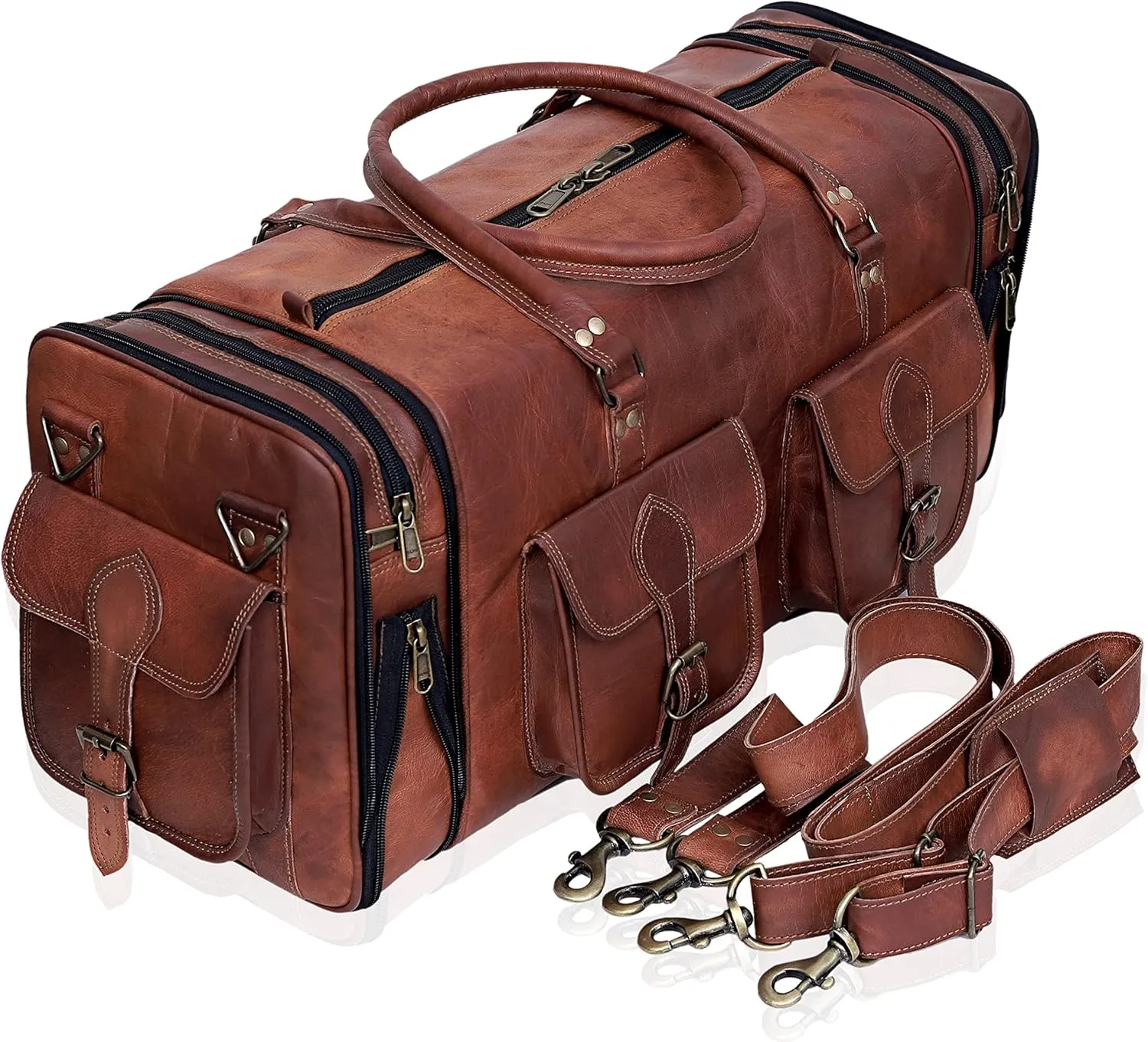 Handmade Vintage Travel Luggage 30 Inch Duffel Gym Sports Bag Weekender Travel Overnight Carry One Duffel Bag For Men (30 inch large)