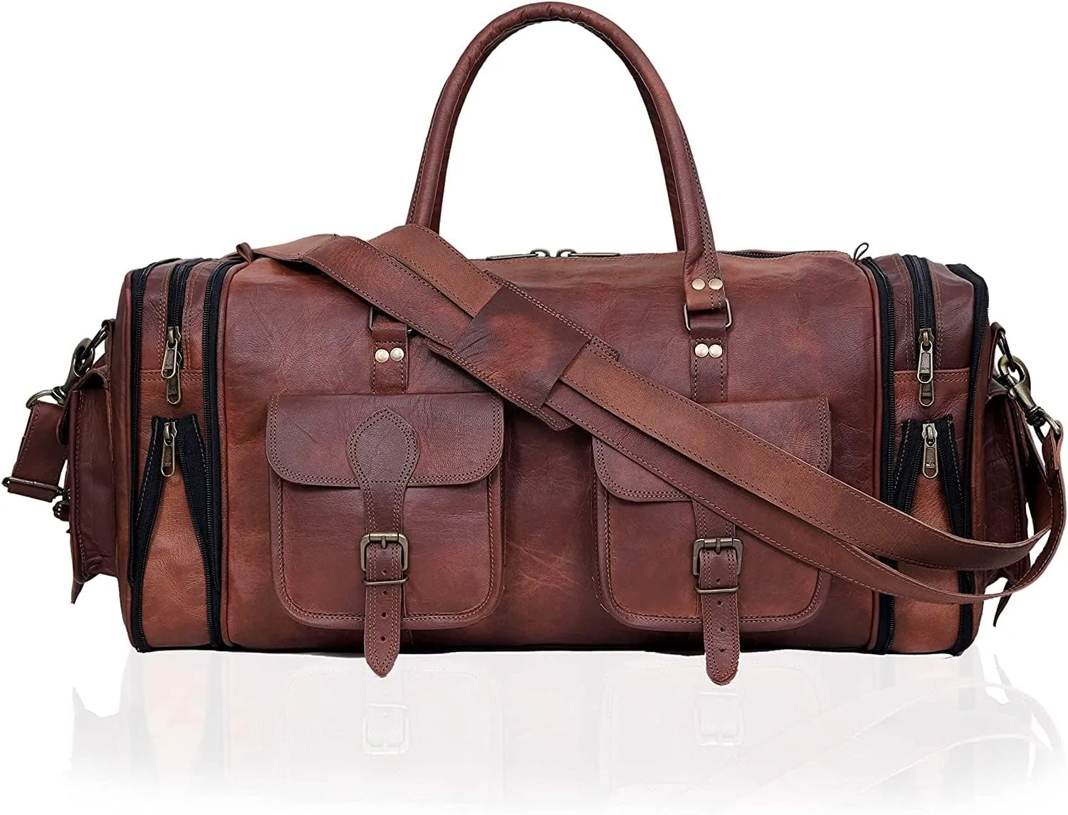 Handmade Vintage Travel Luggage 30 Inch Duffel Gym Sports Bag Weekender Travel Overnight Carry One Duffel Bag For Men (32 inch large)