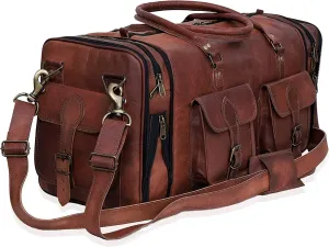 Handmade Vintage Travel Luggage 30 Inch Duffel Gym Sports Bag Weekender Travel Overnight Carry One Duffel Bag For Men (32 inch large)