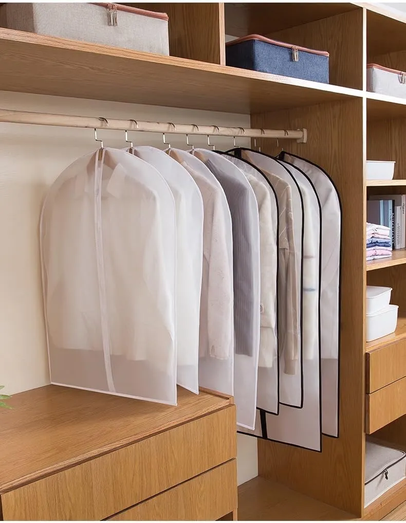 Hanging Garment Bags (Set of 12) - Black, 24'' x 40'' - Polyethylene - Zipper Closure - Perfect for Suits, Dresses, Shirts