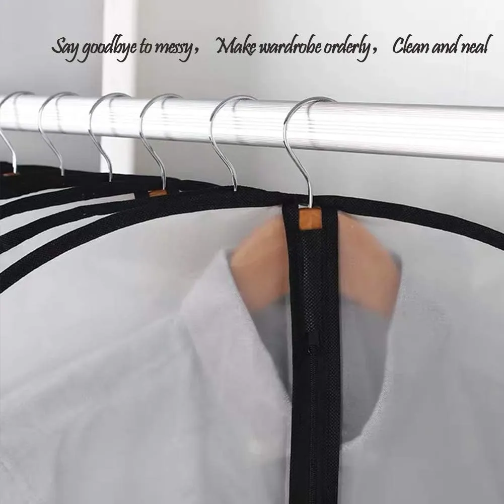 Hanging Garment Bags (Set of 12) - Black, 24'' x 40'' - Polyethylene - Zipper Closure - Perfect for Suits, Dresses, Shirts