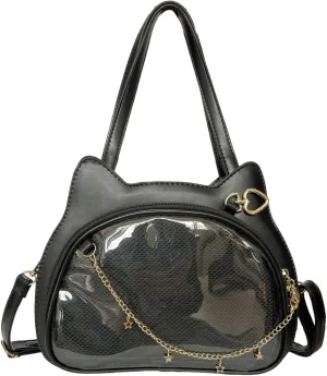 Harajuku Y2K Goth Cute Cat Shaped Handbag Kawaii Pin Display Ita Bag Black Crossbody Bag