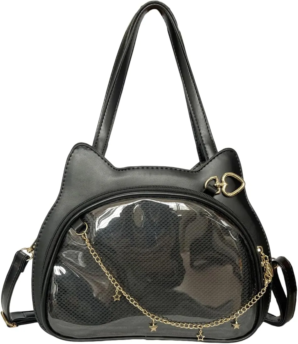 Harajuku Y2K Goth Cute Cat Shaped Handbag Kawaii Pin Display Ita Bag Black Crossbody Bag