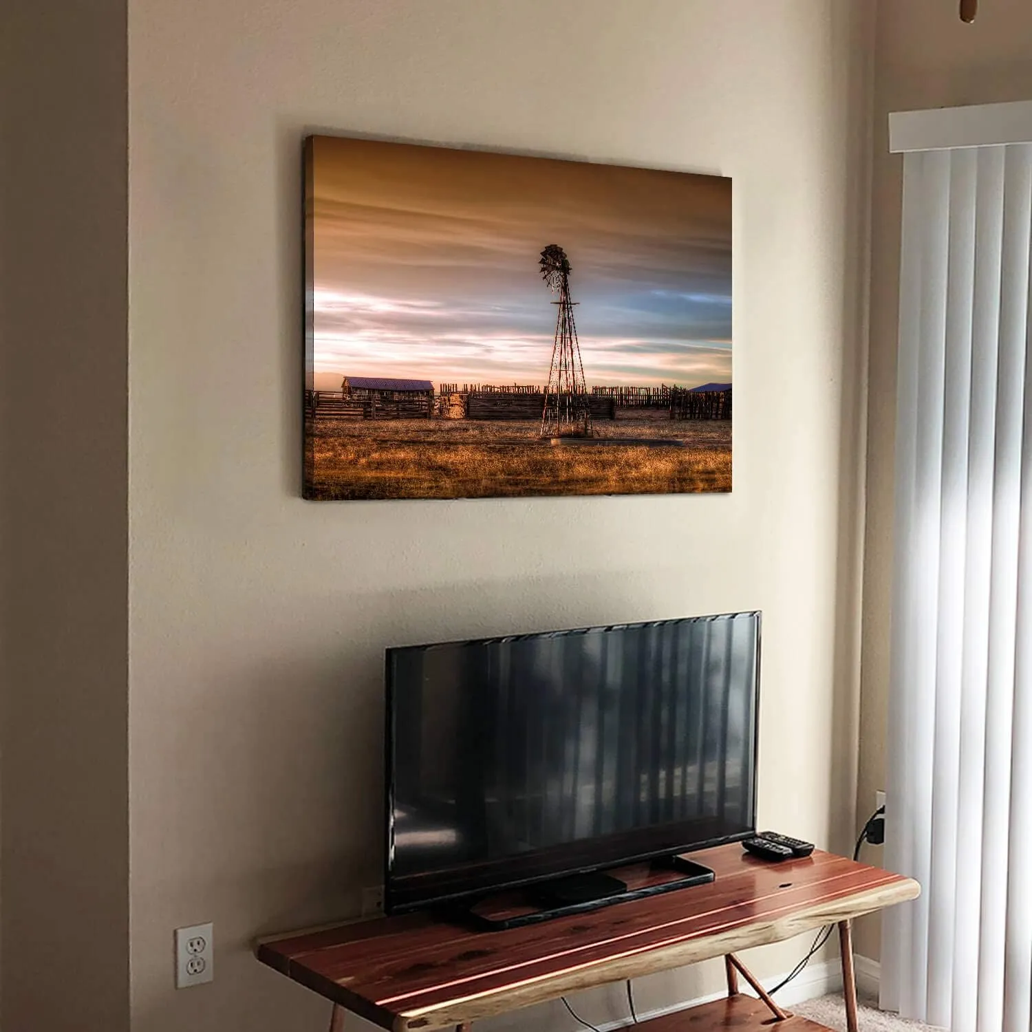 Hardy Gallery Windmill Artwork Rustic Landscape Picture: Farmhouse Painting Wall Art Print on Canvas for Bedroom (36'' x 24'' x 1 Panel)