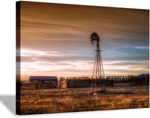 Hardy Gallery Windmill Artwork Rustic Landscape Picture: Farmhouse Painting Wall Art Print on Canvas for Bedroom (36'' x 24'' x 1 Panel)