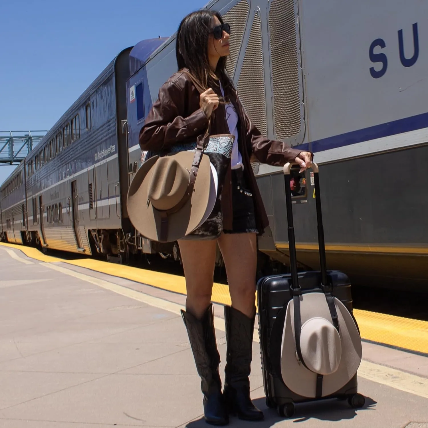 Hat Holder for Travel- Stylish Durable Travel Accessory Designed for Purses, Totes, Bags, Backpacks, Luggage & More | Fits Multiple Hats and Cowboy Hats with Thick or Curved Brims