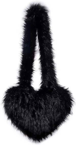 Heart Shaped Fur Purse For Women -Furry Shoulder Crossbody Bags-Luxury Trendy Y2k Girls Handbag