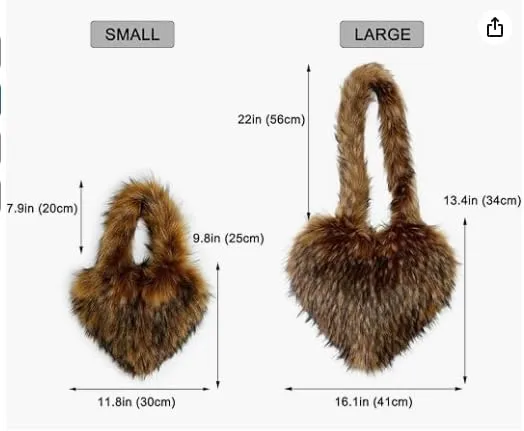 Heart Shaped Fur Purse For Women -Furry Shoulder Crossbody Bags-Luxury Trendy Y2k Girls Handbag