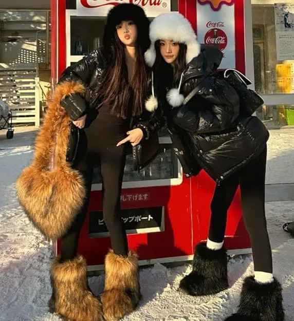 Heart Shaped Fur Purse For Women -Furry Shoulder Crossbody Bags-Luxury Trendy Y2k Girls Handbag