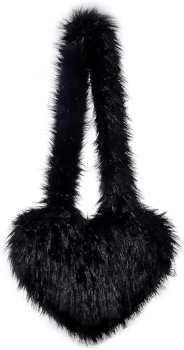 Heart Shaped Fur Purse For Women -Furry Shoulder Crossbody Bags-Luxury Trendy Y2k Girls Handbag