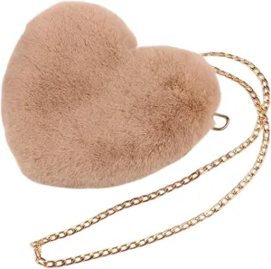 Heart Shaped Shoulder Bag, Furry Purse, Casual Cute Tote Crossbody Bag for Women Ladies