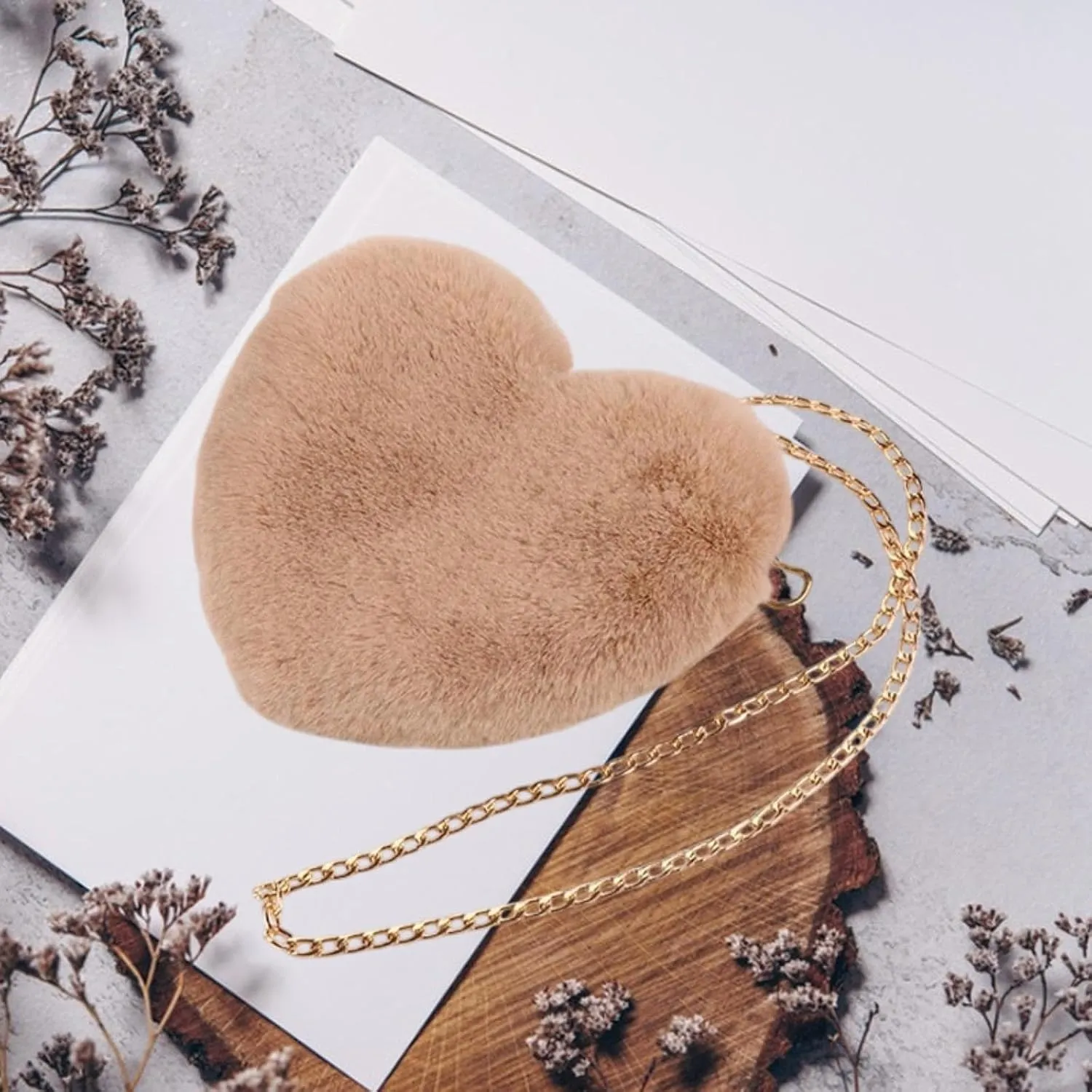 Heart Shaped Shoulder Bag, Furry Purse, Casual Cute Tote Crossbody Bag for Women Ladies