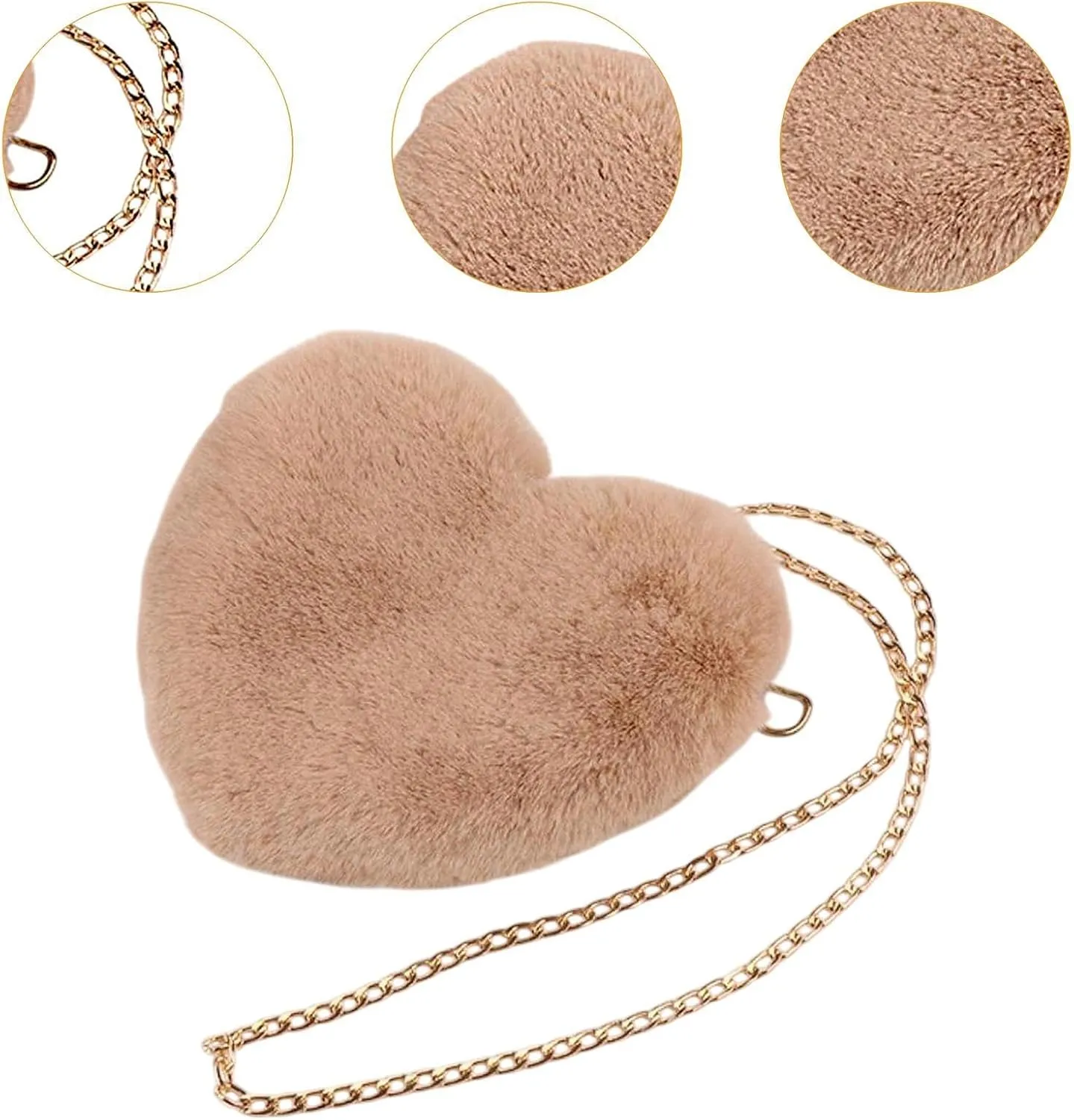 Heart Shaped Shoulder Bag, Furry Purse, Casual Cute Tote Crossbody Bag for Women Ladies