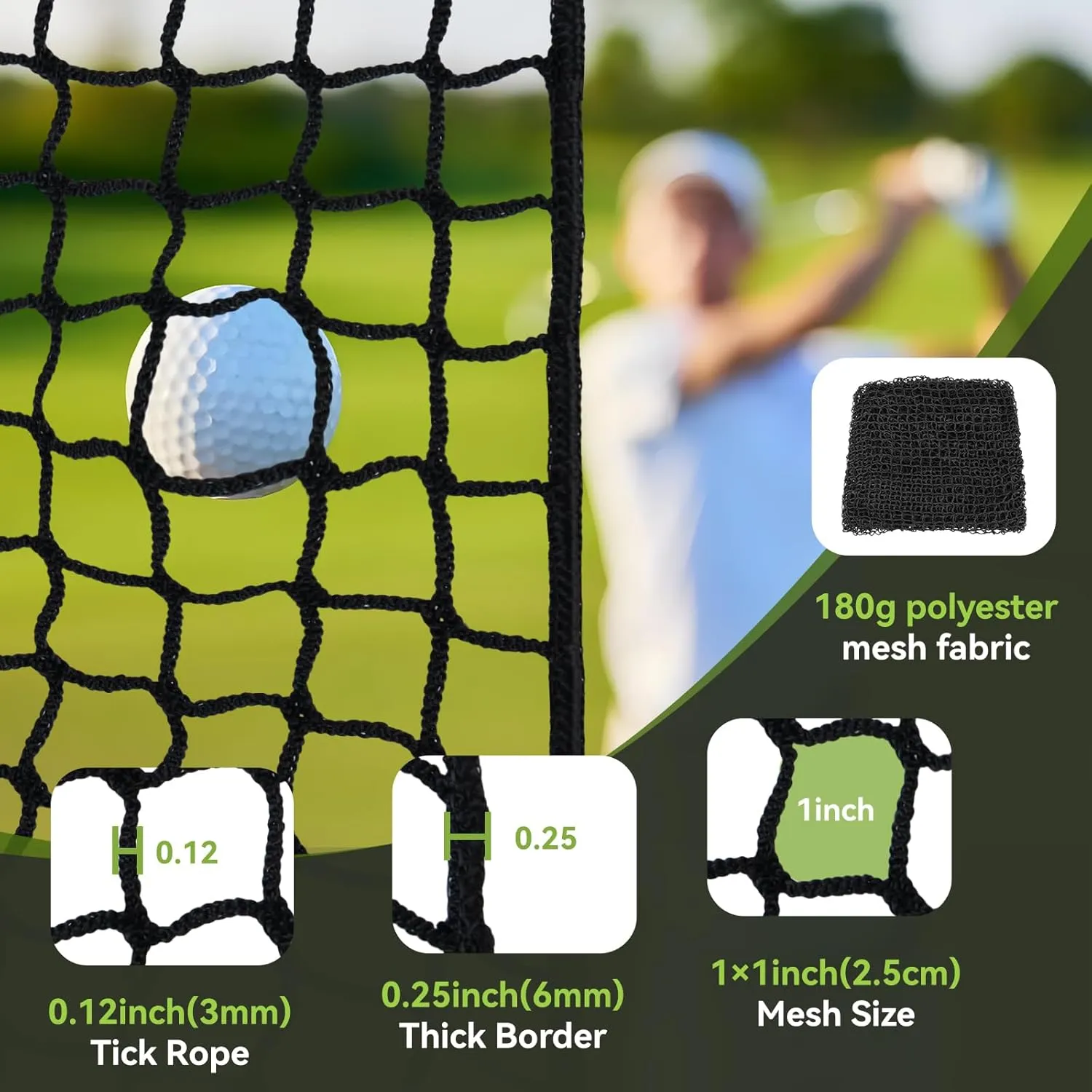 Heavy Duty Golf Hitting Net - 10/15/20/25/30/40/50ft Indoor/Outdoor Nylon Netting, Ideal for Backyard & Garage Swing Training