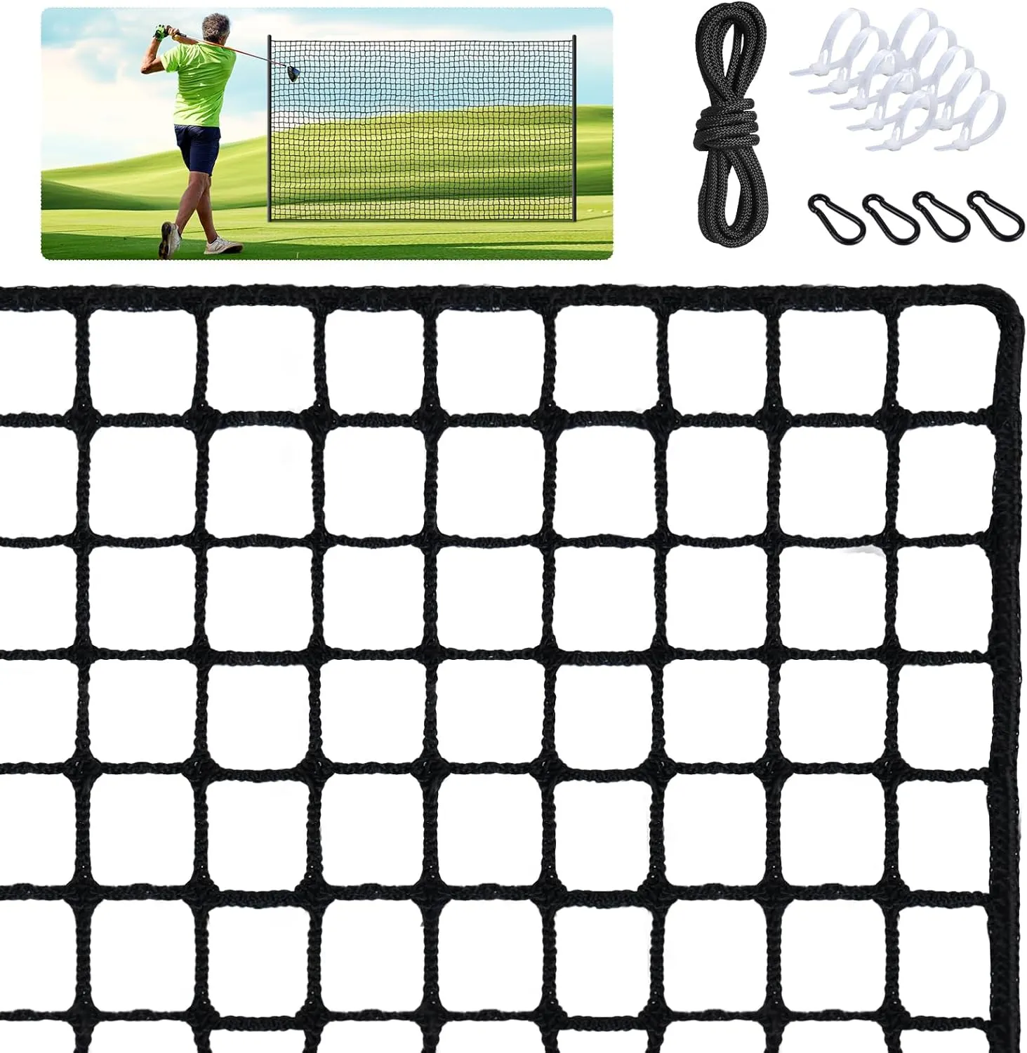 Heavy Duty Golf Hitting Net - 10/15/20/25/30/40/50ft Indoor/Outdoor Nylon Netting, Ideal for Backyard & Garage Swing Training