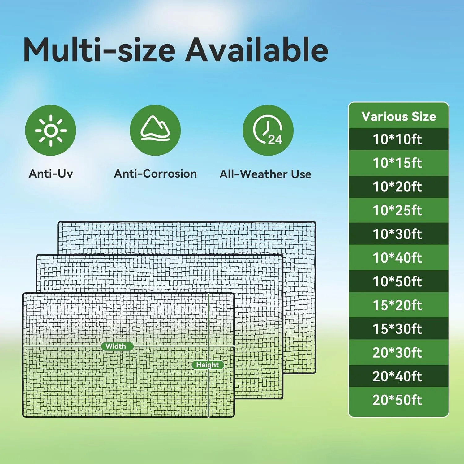 Heavy Duty Golf Hitting Net - 10/15/20/25/30/40/50ft Indoor/Outdoor Nylon Netting, Ideal for Backyard & Garage Swing Training