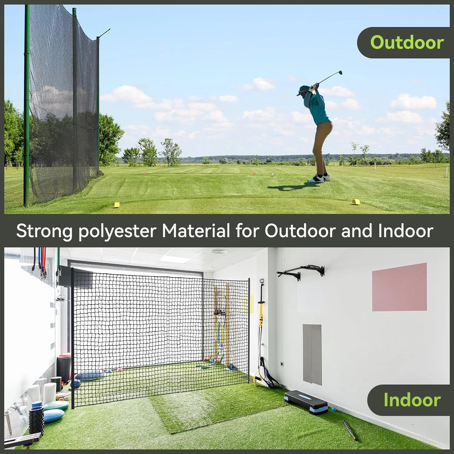 Heavy Duty Golf Hitting Net - 10/15/20/25/30/40/50ft Indoor/Outdoor Nylon Netting, Ideal for Backyard & Garage Swing Training