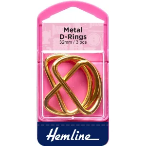Hemline - D-Rings | Gold | 32mm | 3pce
