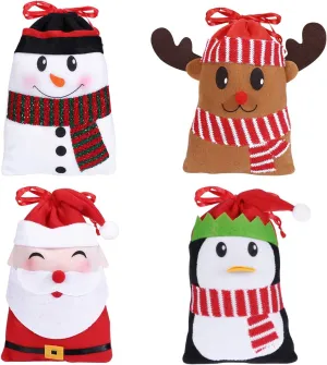 Hemoton 12PCS Christmas Candy Bags Gift Treat Bags for Favors and Decorations Super Cute Snowman Santa Claus Deer Penguin