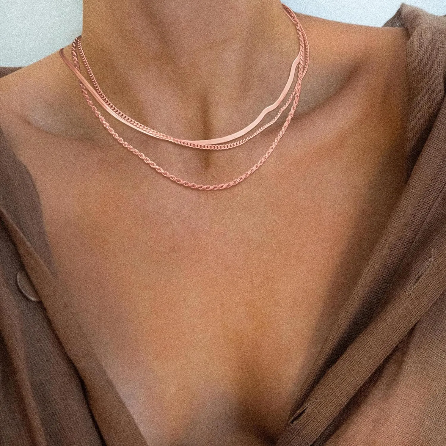Herringbone Necklace for Women,Dainty Gold Necklace,14k Gold Plated Snake,Gold Chain Choker Necklaces,Simple Gold Layered Necklaces,Gold Jewelry Gift for Women