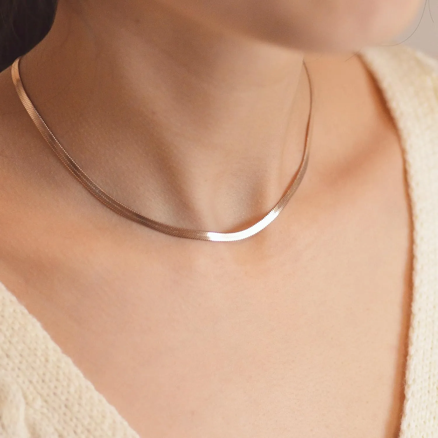Herringbone Necklace for Women,Dainty Gold Necklace,14k Gold Plated Snake,Gold Chain Choker Necklaces,Simple Gold Layered Necklaces,Gold Jewelry Gift for Women