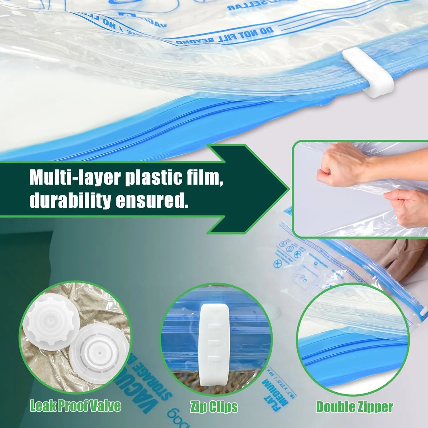 HIBAG Vacuum Storage Bags with Electric Pump, Vacuum Seal Space Saver Bags for Clothes, Clothing, Pillows, Blanket Bedding Comforters, Jumbo 10 pack