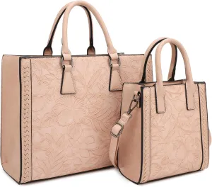 Hibiscus Bag For Women,Vegan Leather Crossbody Designer Laptop bags,Adjustable Strap With Mini Bag For Ladies 2pcs
