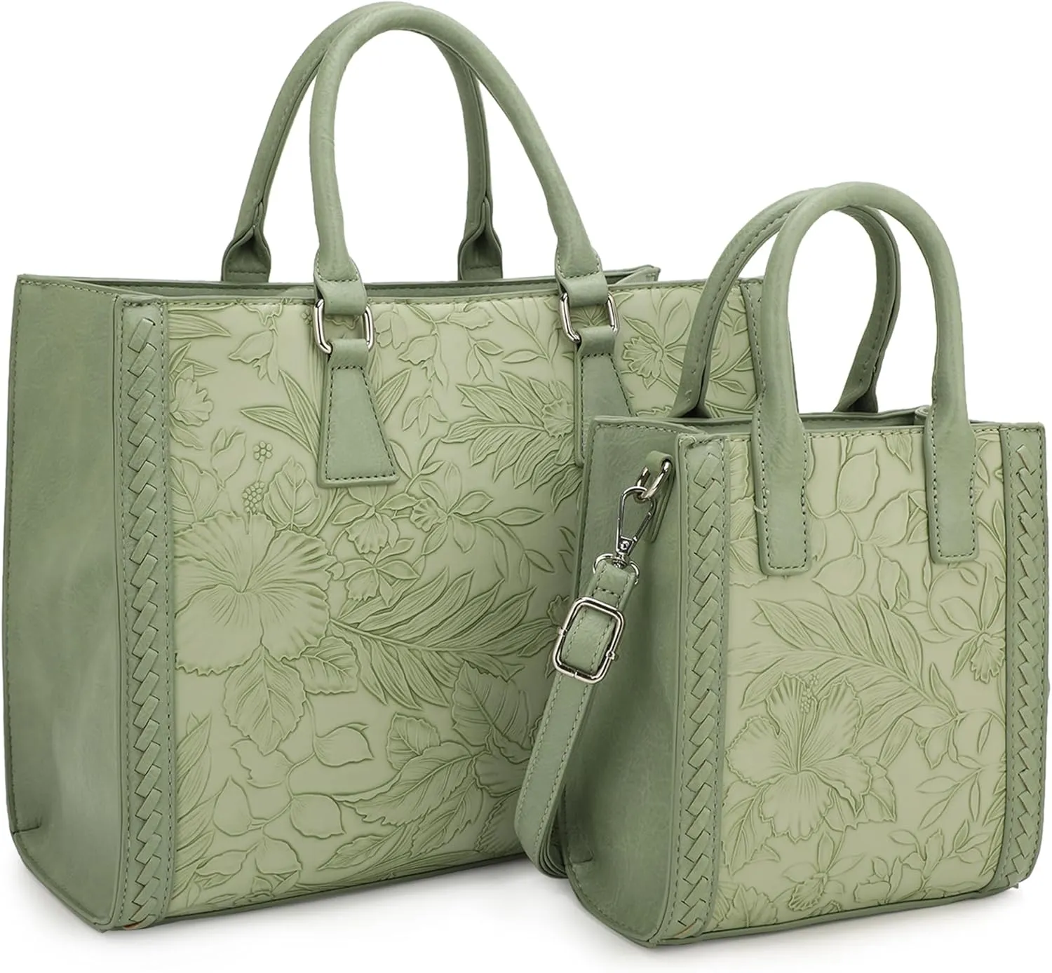 Hibiscus Bag For Women,Vegan Leather Crossbody Designer Laptop bags,Adjustable Strap With Mini Bag For Ladies 2pcs