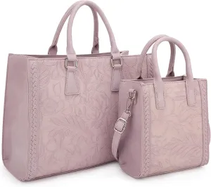 Hibiscus Bag For Women,Vegan Leather Crossbody Designer Laptop bags,Adjustable Strap With Mini Bag For Ladies 2pcs