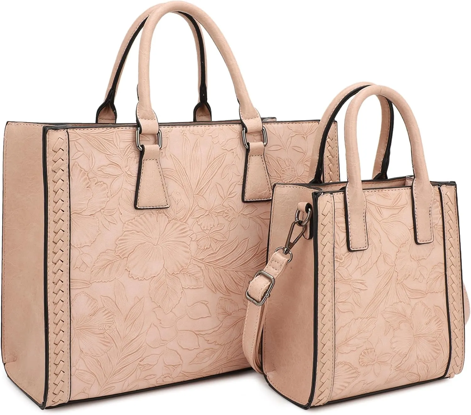 Hibiscus Bag For Women,Vegan Leather Crossbody Designer Laptop bags,Adjustable Strap With Mini Bag For Ladies 2pcs