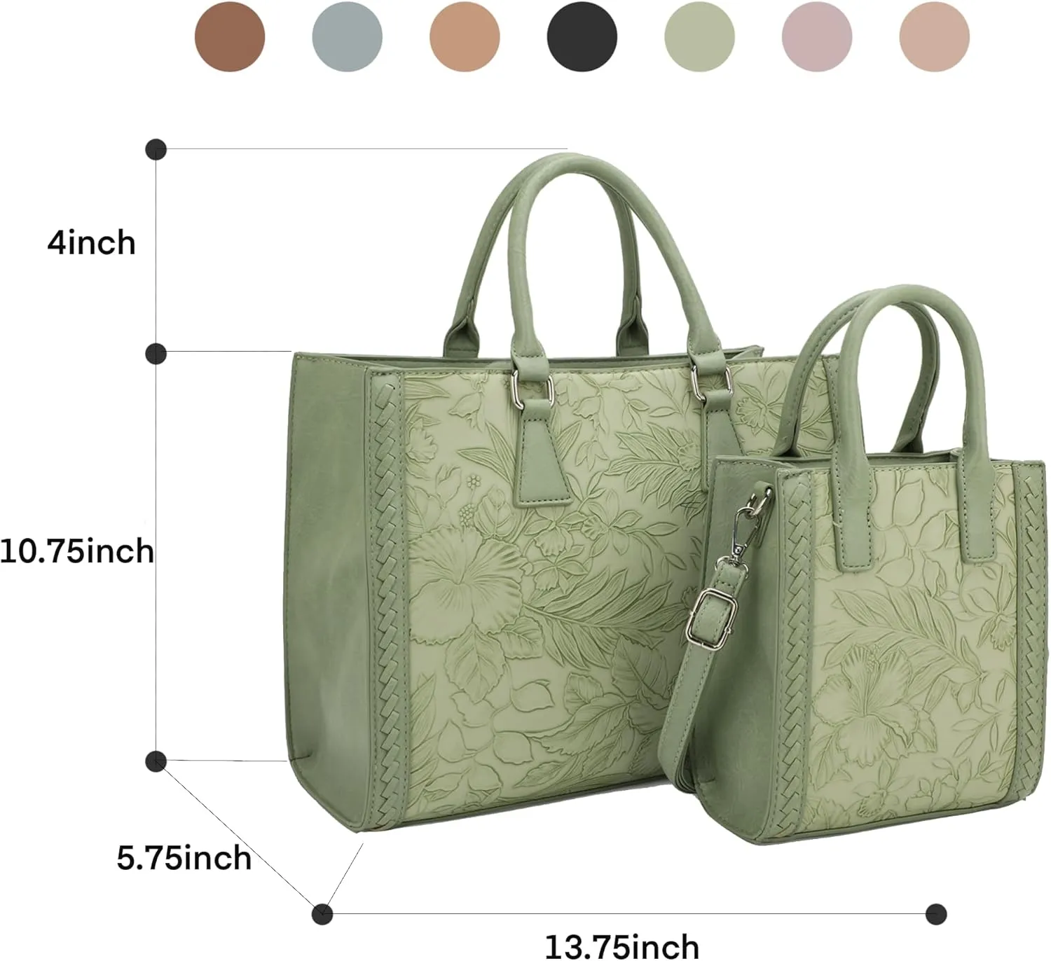 Hibiscus Bag For Women,Vegan Leather Crossbody Designer Laptop bags,Adjustable Strap With Mini Bag For Ladies 2pcs