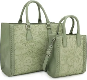 Hibiscus Bag For Women,Vegan Leather Crossbody Designer Laptop bags,Adjustable Strap With Mini Bag For Ladies 2pcs