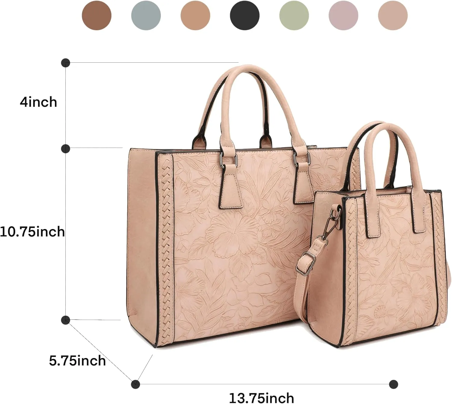 Hibiscus Bag For Women,Vegan Leather Crossbody Designer Laptop bags,Adjustable Strap With Mini Bag For Ladies 2pcs