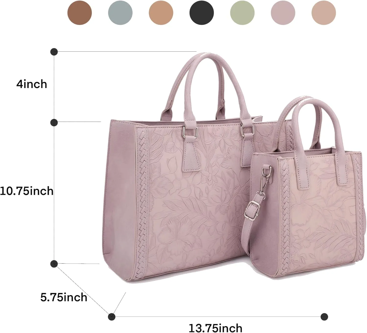 Hibiscus Bag For Women,Vegan Leather Crossbody Designer Laptop bags,Adjustable Strap With Mini Bag For Ladies 2pcs