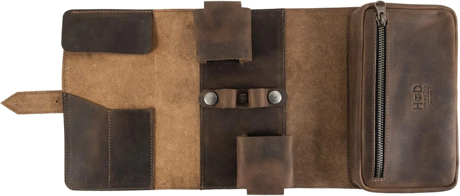 Hide & Drink, Double Pipe Pouch Handmade from Full Grain Leather (Bourbon Brown)