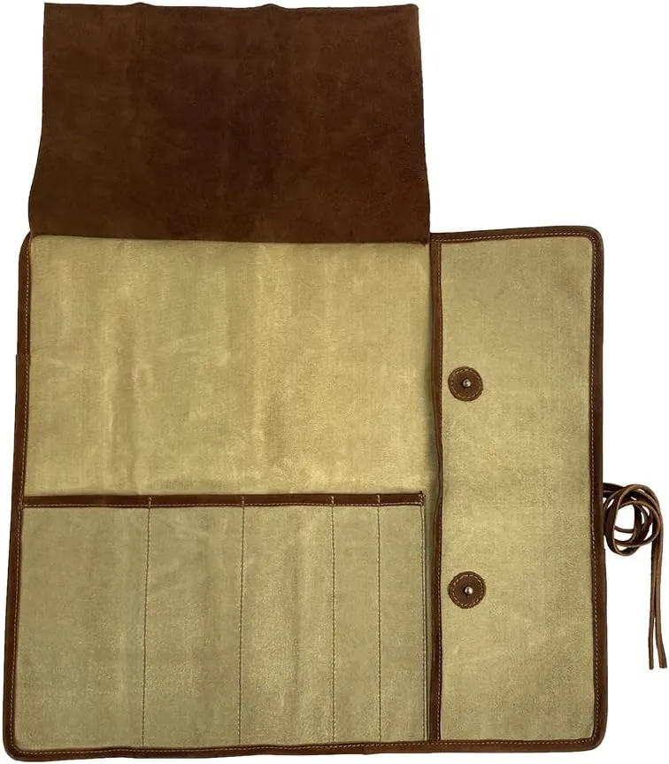 Hide & Drink, Rustic Knife Roll Case (5 pockets), Compact Carry-On Bag for Traveling Chefs & Cooks, Kitchen Tool Storage Organizer, Handmade, Waxed Canvas