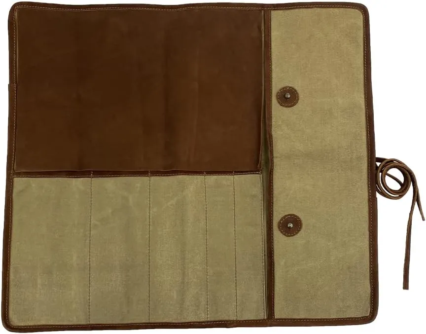 Hide & Drink, Rustic Knife Roll Case (5 pockets), Compact Carry-On Bag for Traveling Chefs & Cooks, Kitchen Tool Storage Organizer, Handmade, Waxed Canvas