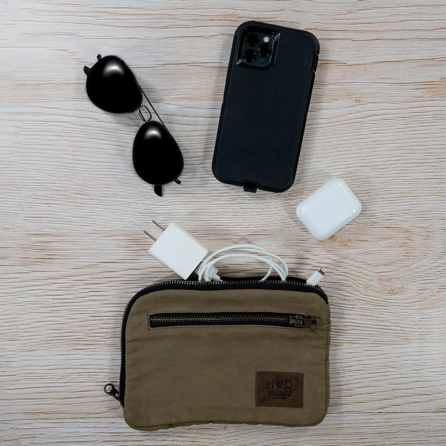 Hide & Drink, Zipper Gear Pouch, Camping Bag, Travel Accessory, Multi-Purpose Bag, Waxed Canvas and Full Grain Leather