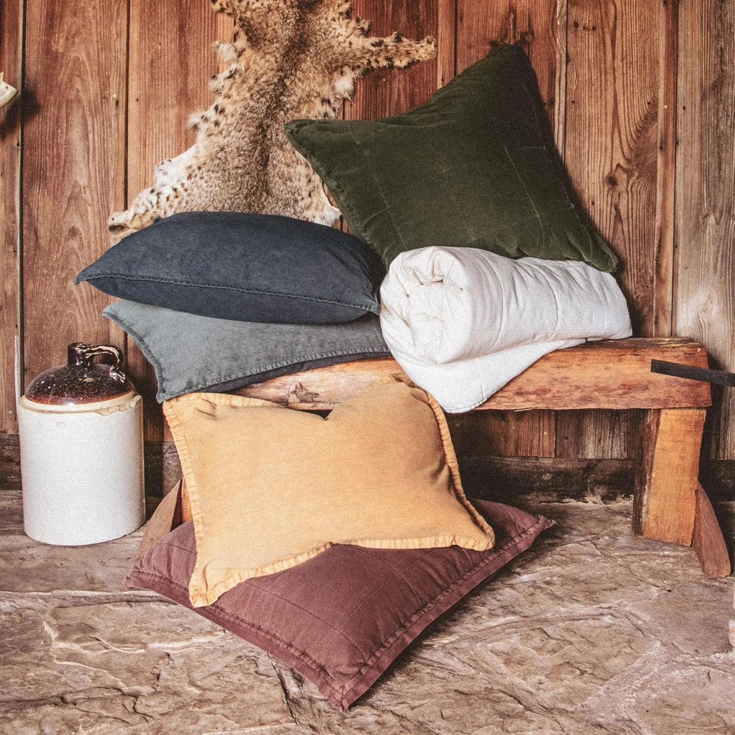 HiEnd Accents Stonewashed Cotton Canvas Coverlet, Queen Size, Duffle Bag Solid Color, Soft Lightweight Cotton Coverlet, Oversized Box Stitch Pattern, Classic Chic Casual Modern Rustic Bedspread
