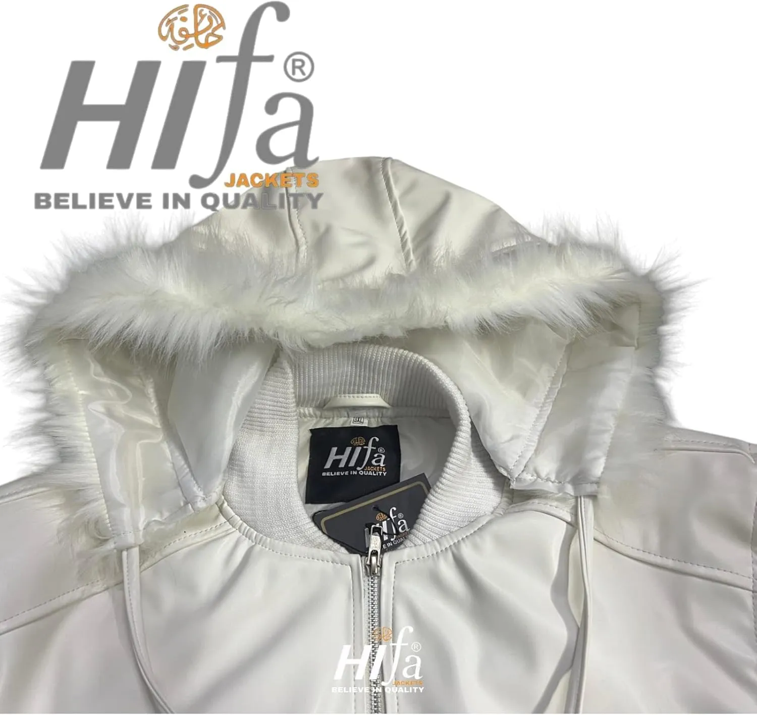 Hifa Men's Authentic 8 Ball Logo Pool Billiard Cue Bomber 90's Retro PU Faux Leather Jacket With Fur Hood