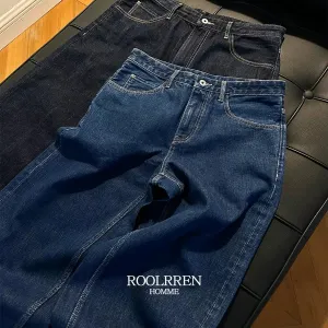 High Ounce Red-Hemmed Loose Straight-Leg Vintage Denim Jeans