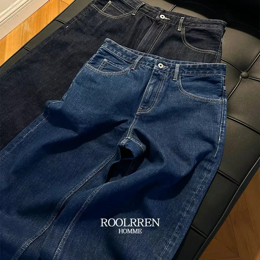 High Ounce Red-Hemmed Loose Straight-Leg Vintage Denim Jeans