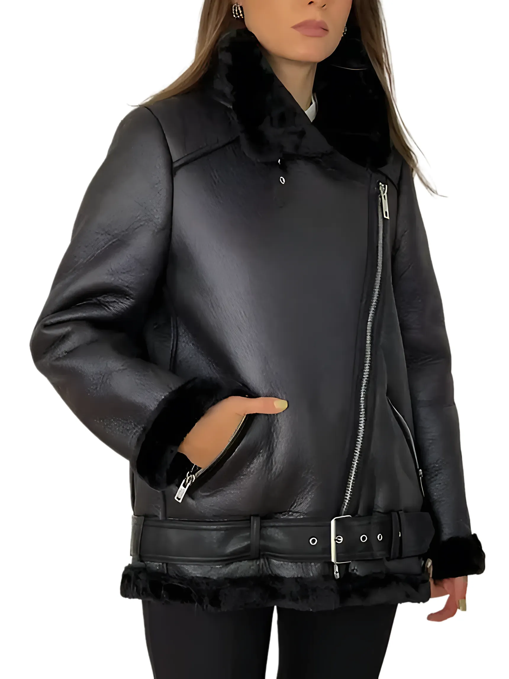 High Quality Woman's Faux Leather Fur Coat