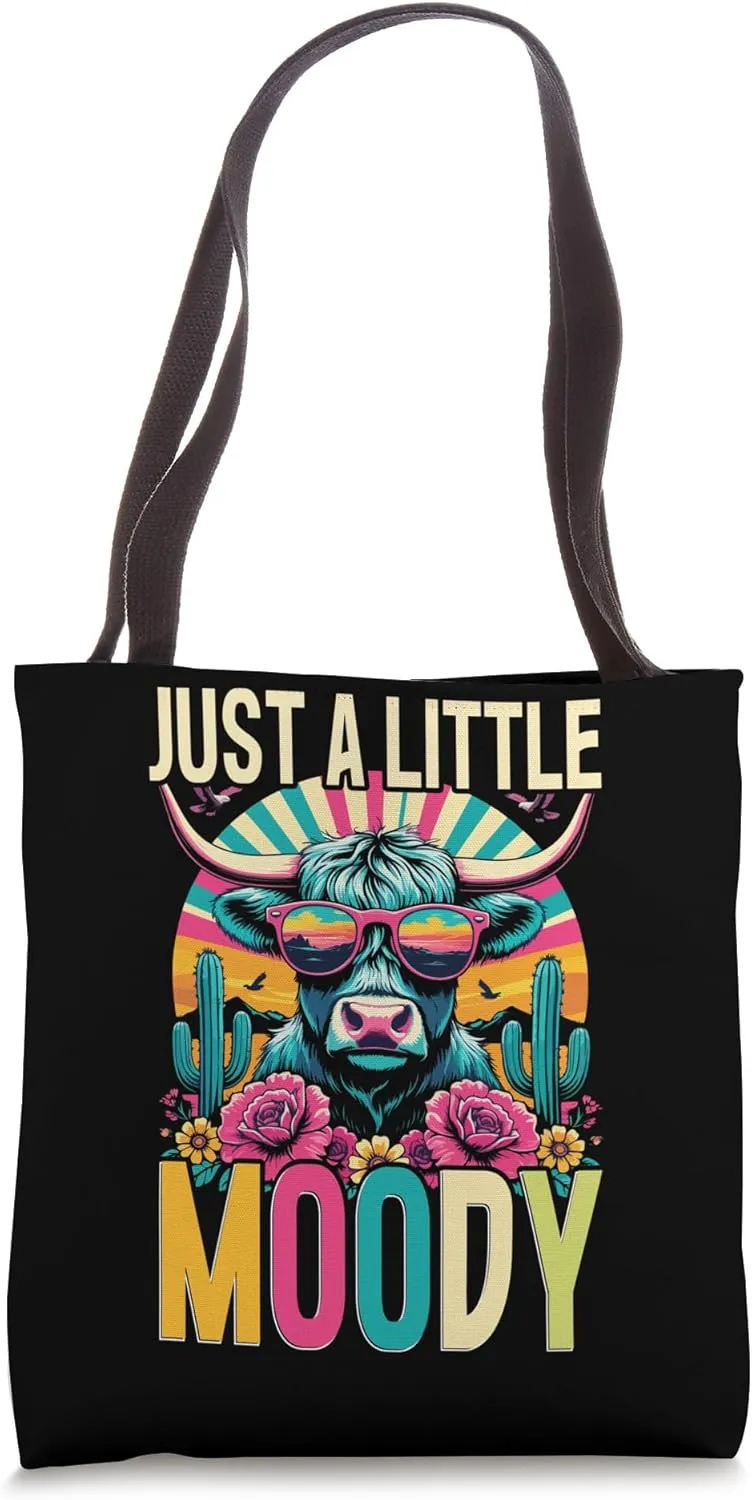 Highland Cow Lover Just A Little Moody Cattle Farmer Tote Bag