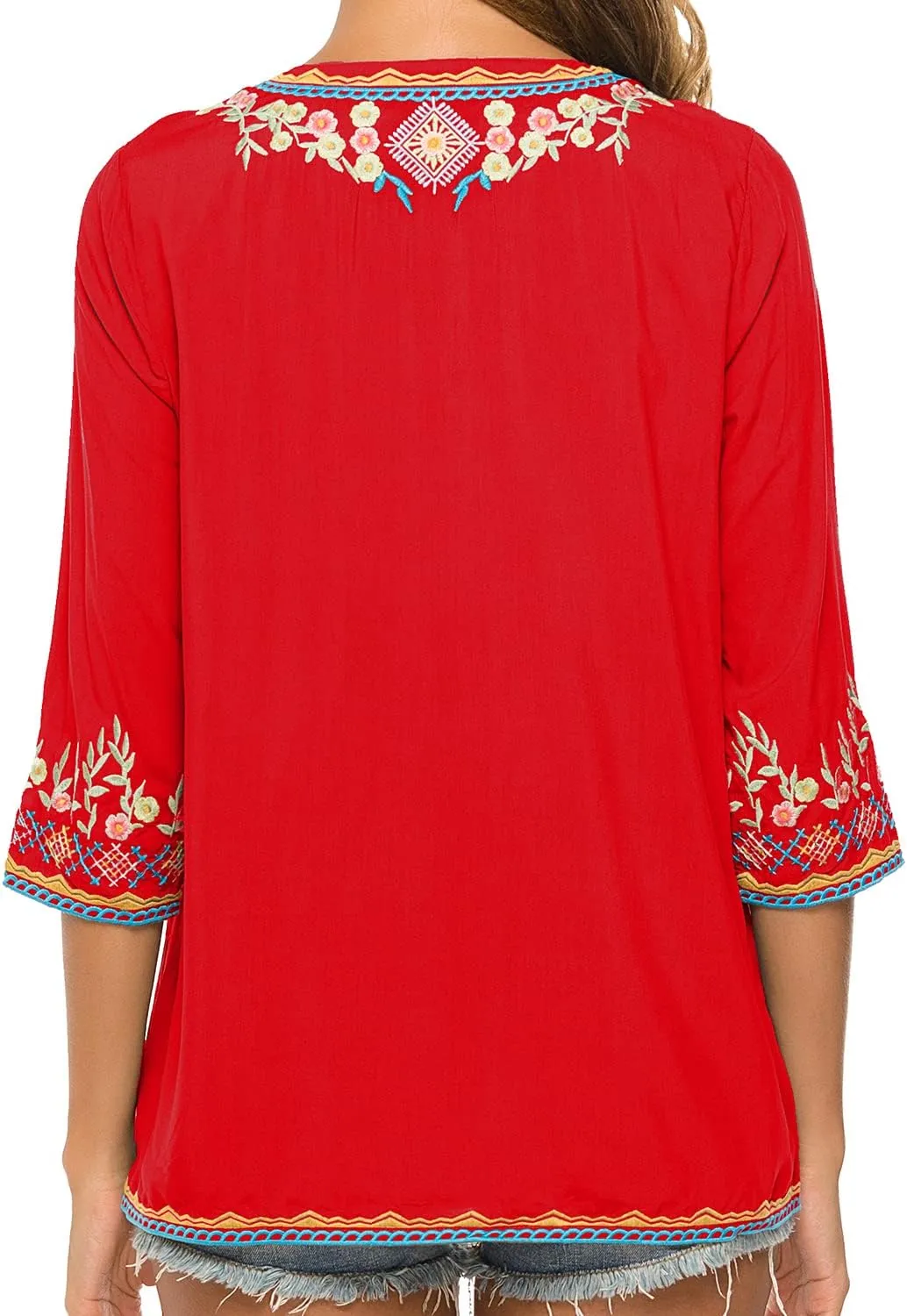 Higustar Mexican Tops for Women Embroidered Shirts Bohemian Hippie Clothes Tunic Fiesta Plus Size Boho Peasant Blouses