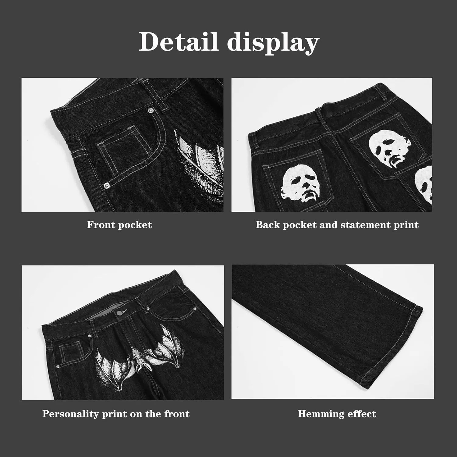Hip Hop Gothic Denim Pants Streetwear Mens Graphic Print Baggy Punk Rock Jeans Harajuku Casual Loose Jean Trousers